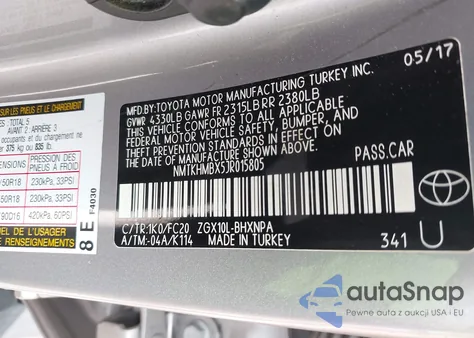 2018 Toyota C-Hr Xle/Xle Premium z USA, uszkodzony, nr VIN NMTKHMBX5JR015805